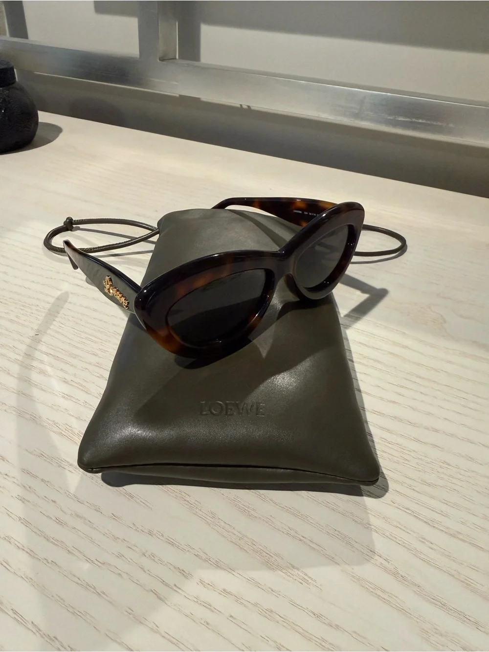 Loewe Tortoiseshell Cat-Eye Sunglasses with Gold Logo